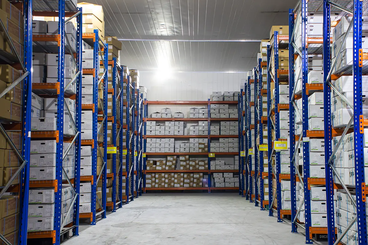 Organized warehouse shelves
